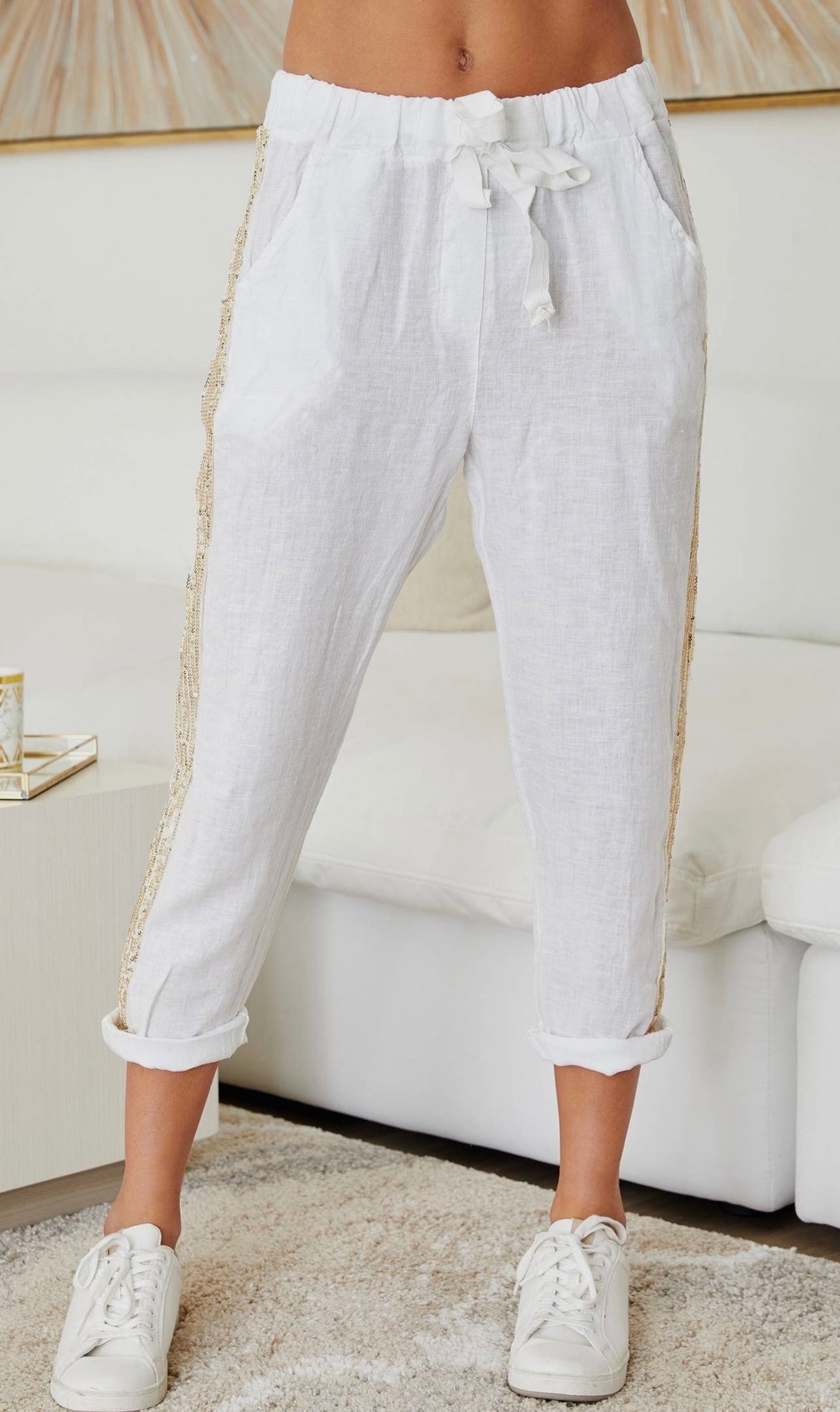 Angelina sequin stripe linen pants