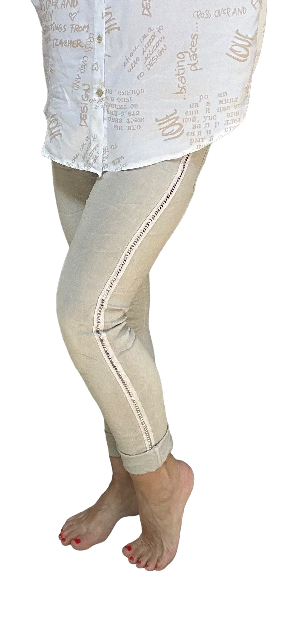 Beige Argento studded Italian Magic Pants