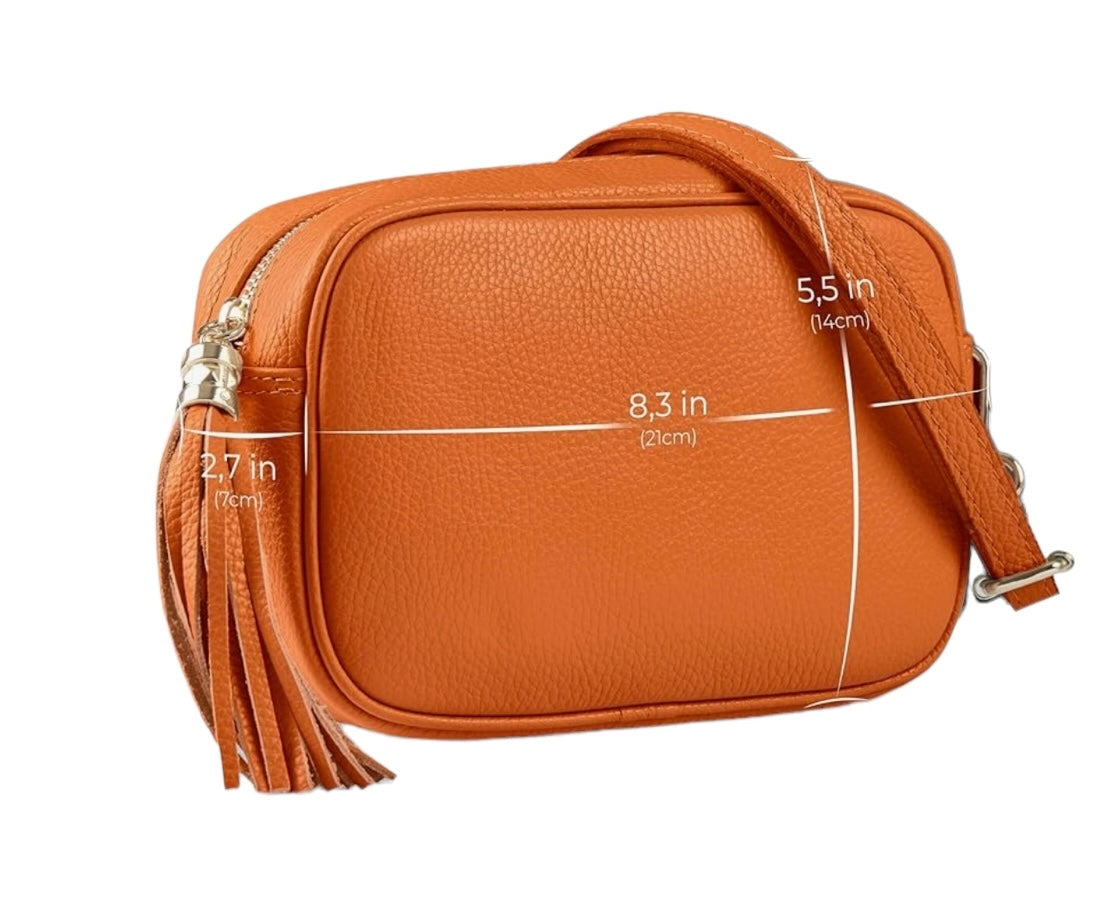 Bianca leather camera style crossbody bag - Burnt Orange