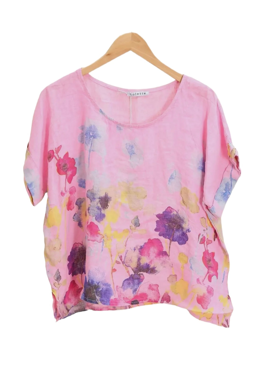 Pink flora linen top