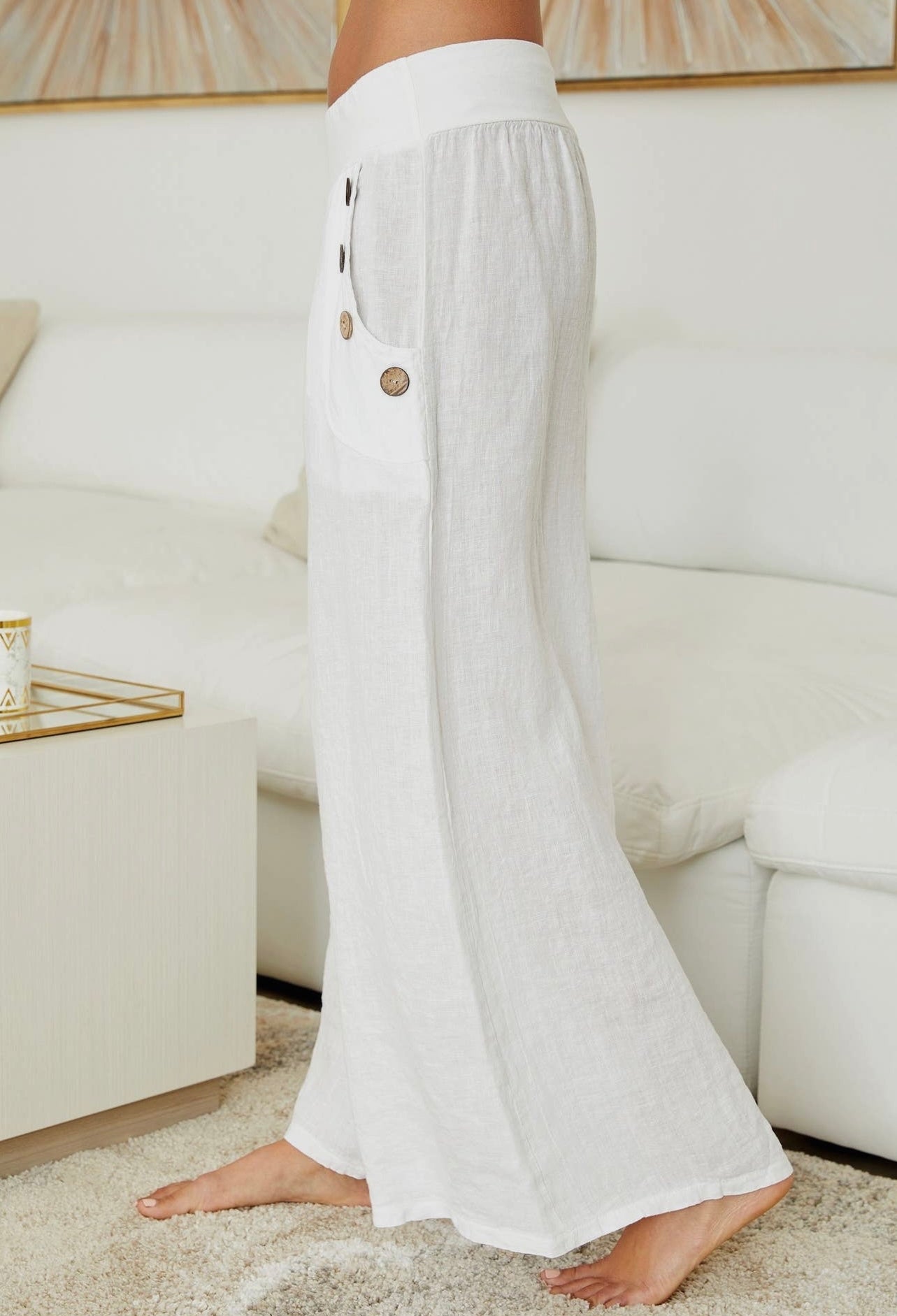 Linen palazzo pants with button pockets