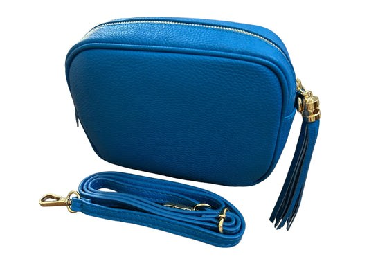 Bianca Azzure blue leather camera bag crossbody