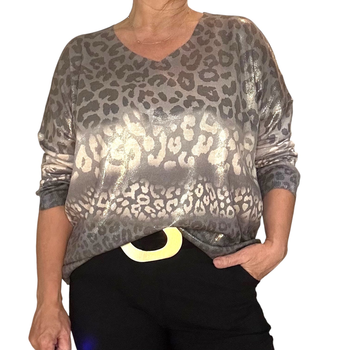 Lightweight shimmering animal print sweater