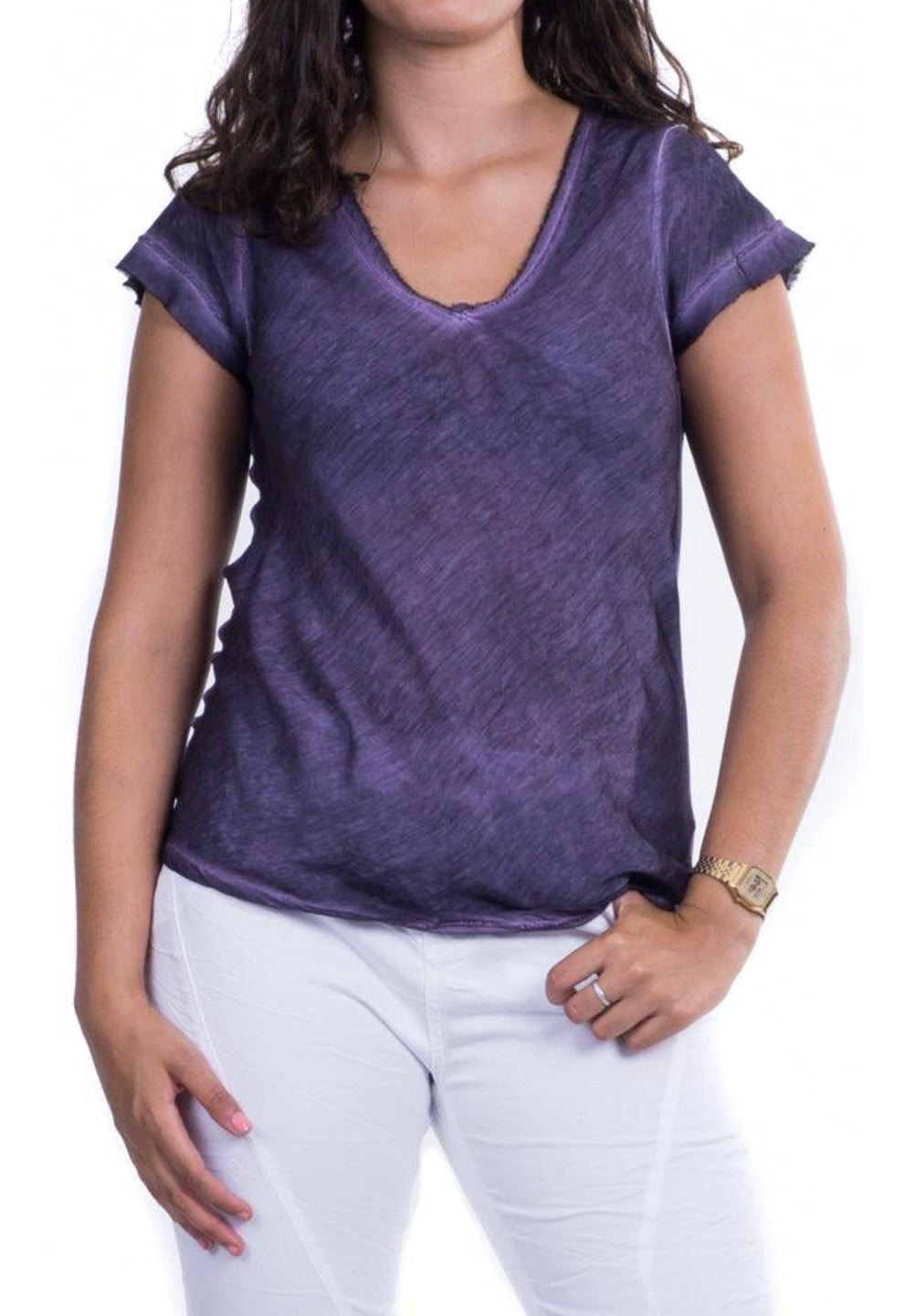 Bella Vita purple raw edge v neck t-shirt