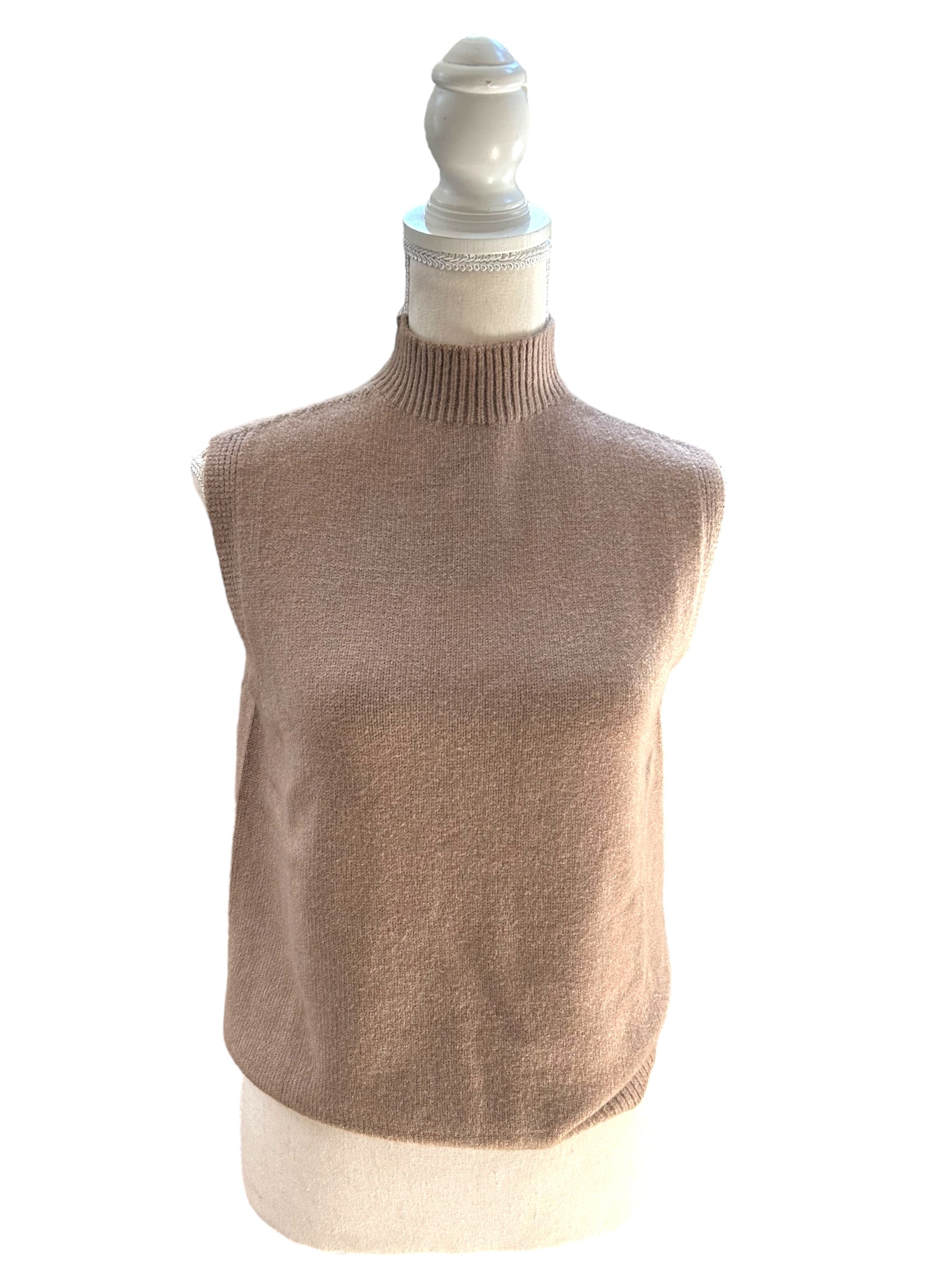 Maxine taupe high neck sleeveless sweater