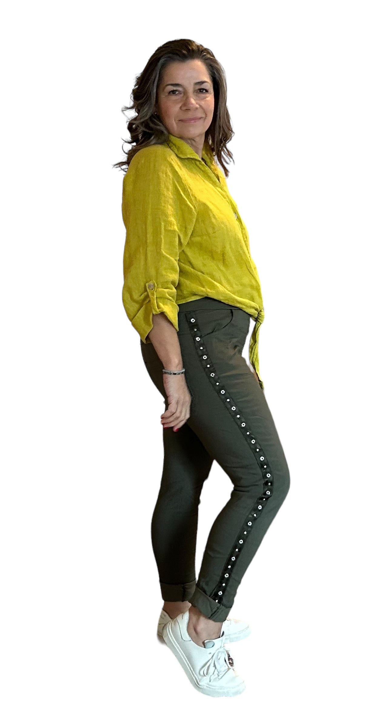 Dark Olive and diamanté Italian pants