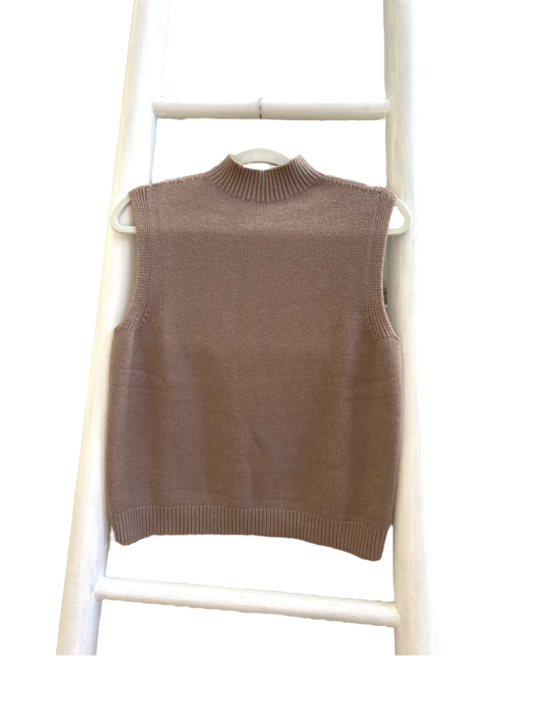 Maxine taupe high neck sleeveless sweater