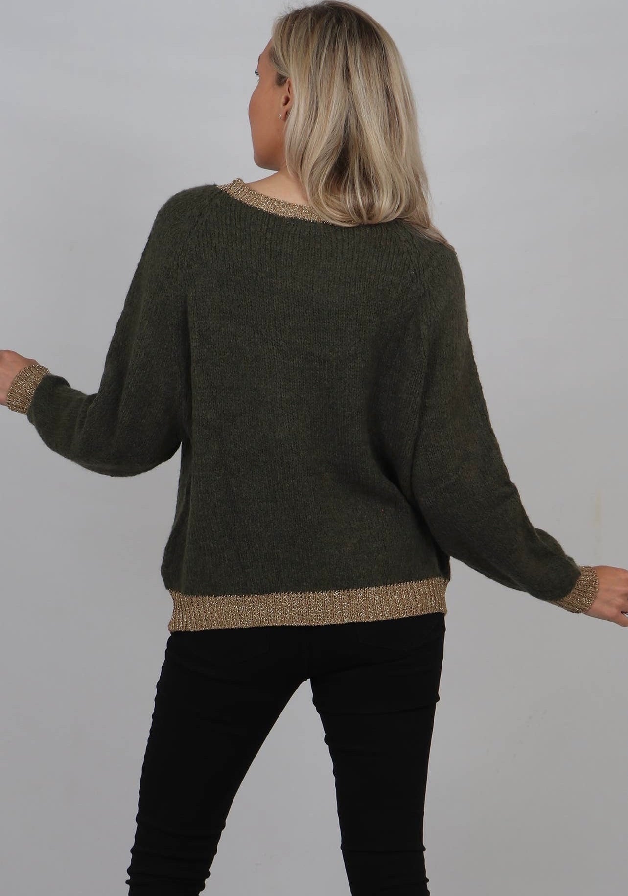 Sofia olive green & bronze sweater