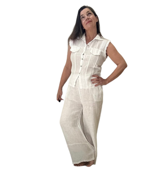 Antonia white flowy linen pants