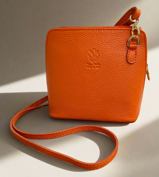 Italian leather Marbella Crossbody bag- Orange