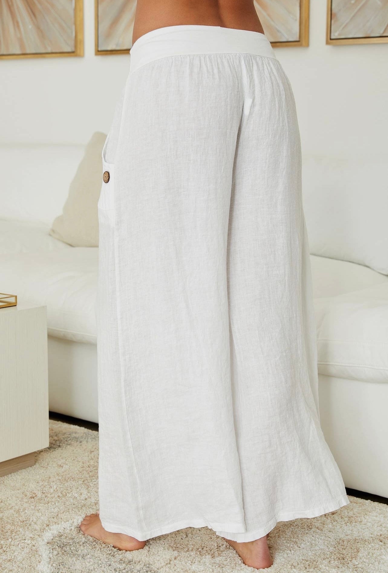 Linen palazzo pants with button pockets