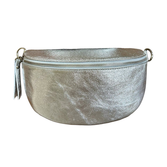 Metallic silver grande Georgia leather crossbody bag