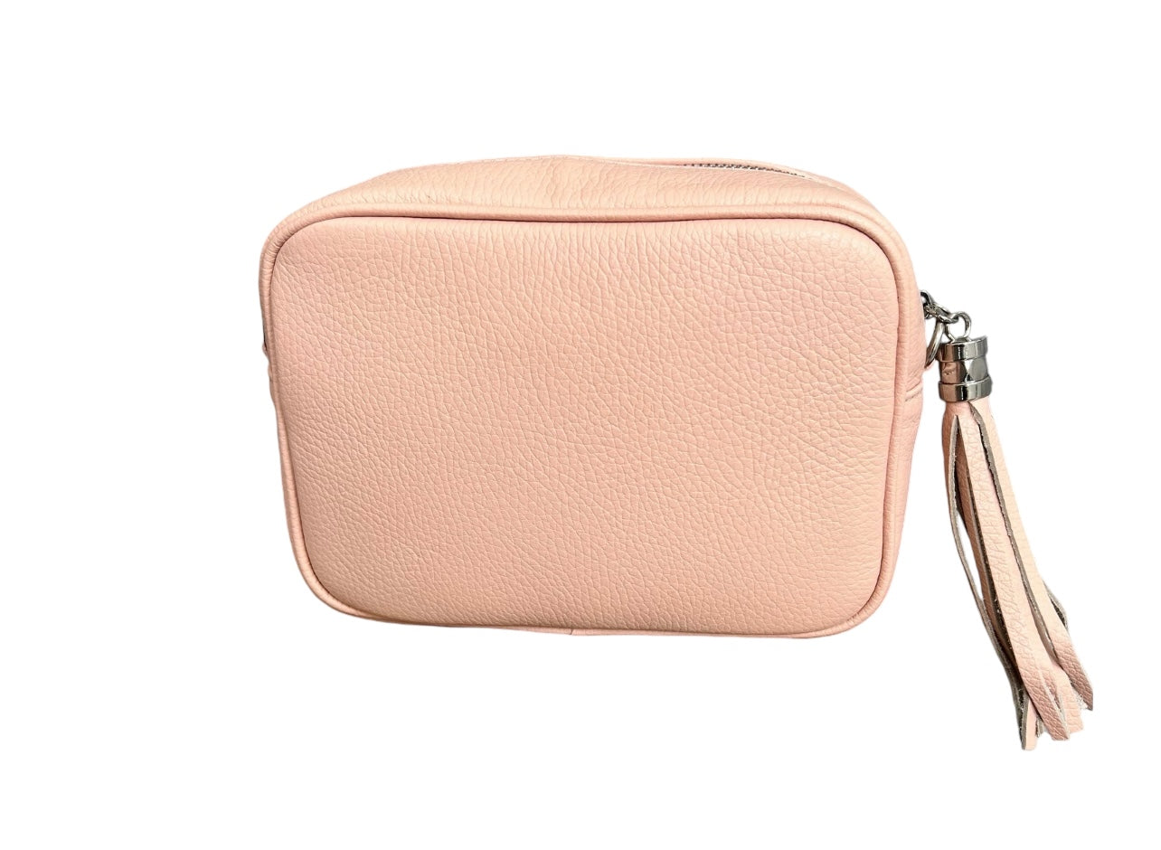 Bianca leather camera style crossbody bag - Blush Pink