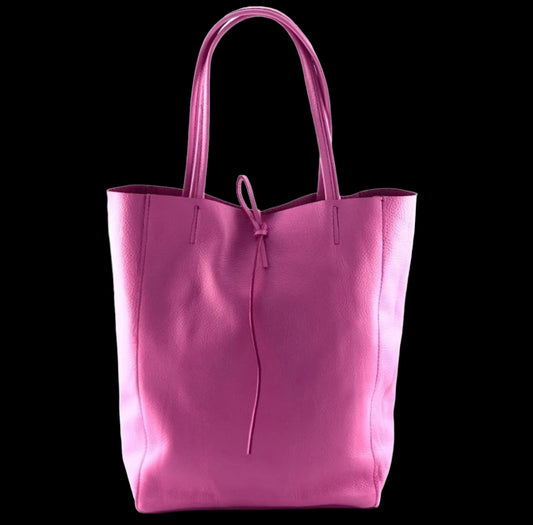 Amelia genuine leather metallic Barbie pink shoulder tote bag