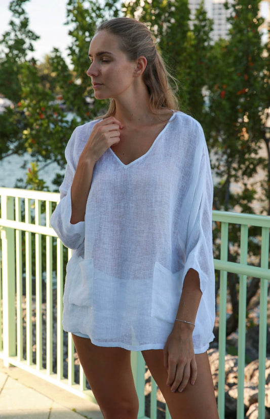 Sheer (gauze) linen V top