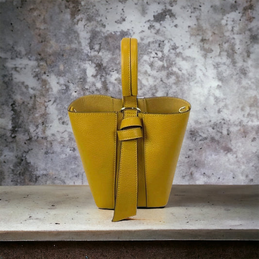 Mustard leather tote handbag