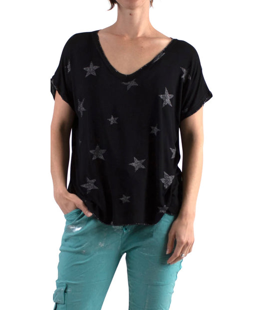 Diva V neck t-shirt with glitter stars